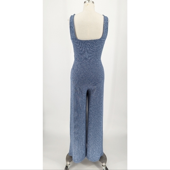 Gap Knit Wide Leg Jumpsuit Blue XS preppy casual comfort travel retro square nec - Picture 3 of 7
